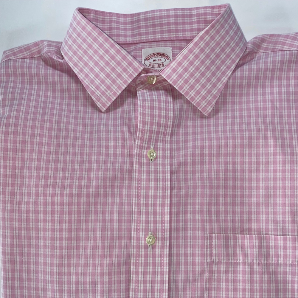 Brooks Brothers Shirt Pink Checked Madison 16 Non Iron 100% Supima Cotton